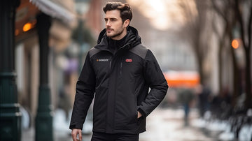 a man wearing a black gokozy heated jacket