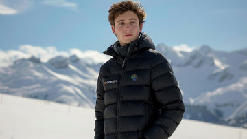 Man wearing a black GOKOZY heated jacket with a hoodie