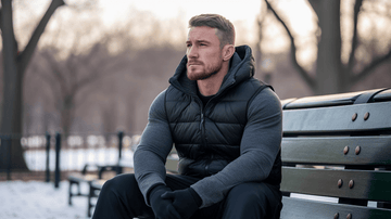 a man wearing a heated vest in the park