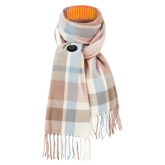 Women's Rechargeable Heated Scarf with 5000mAh Battery – Pink Plaid Design