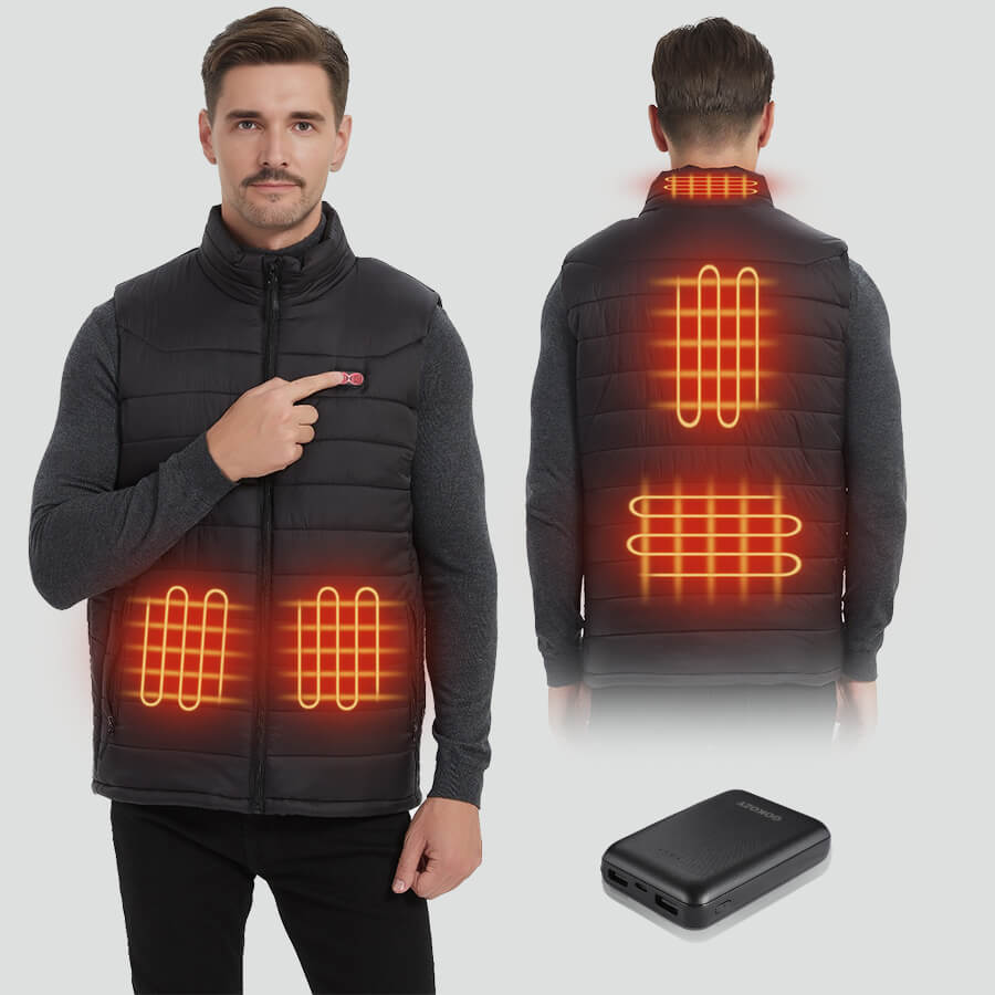 Heated Vest for Men - 5 Heating Pads with 3 Levels & 10000mah Battery