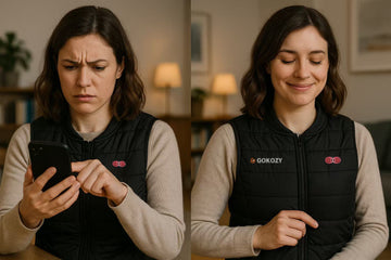 Comparison of frustrated app use versus simple button control on a heated vest.