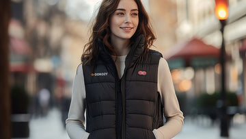 a woman wearing black heated vest