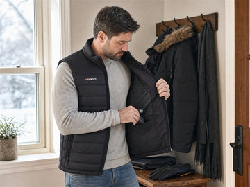 GPT Image 2.0 reference-generated scene of a GOKOZY heated vest with accurate product structure