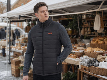 GPT Image 2.0 reference-generated GOKOZY heated vest at an outdoor winter market
