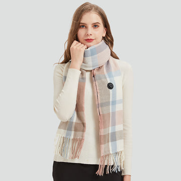Women's Rechargeable Heated Scarf with 5000mAh Battery – Pink Plaid Design